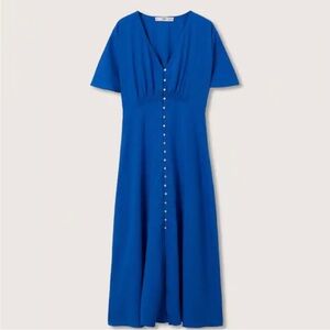 Mango Blue Button-Down Linen Dress